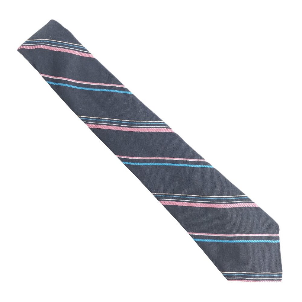 Claybrooke Men Necktie Striped 100% Silk Black Blue Pink Size 58x3 - NWOT